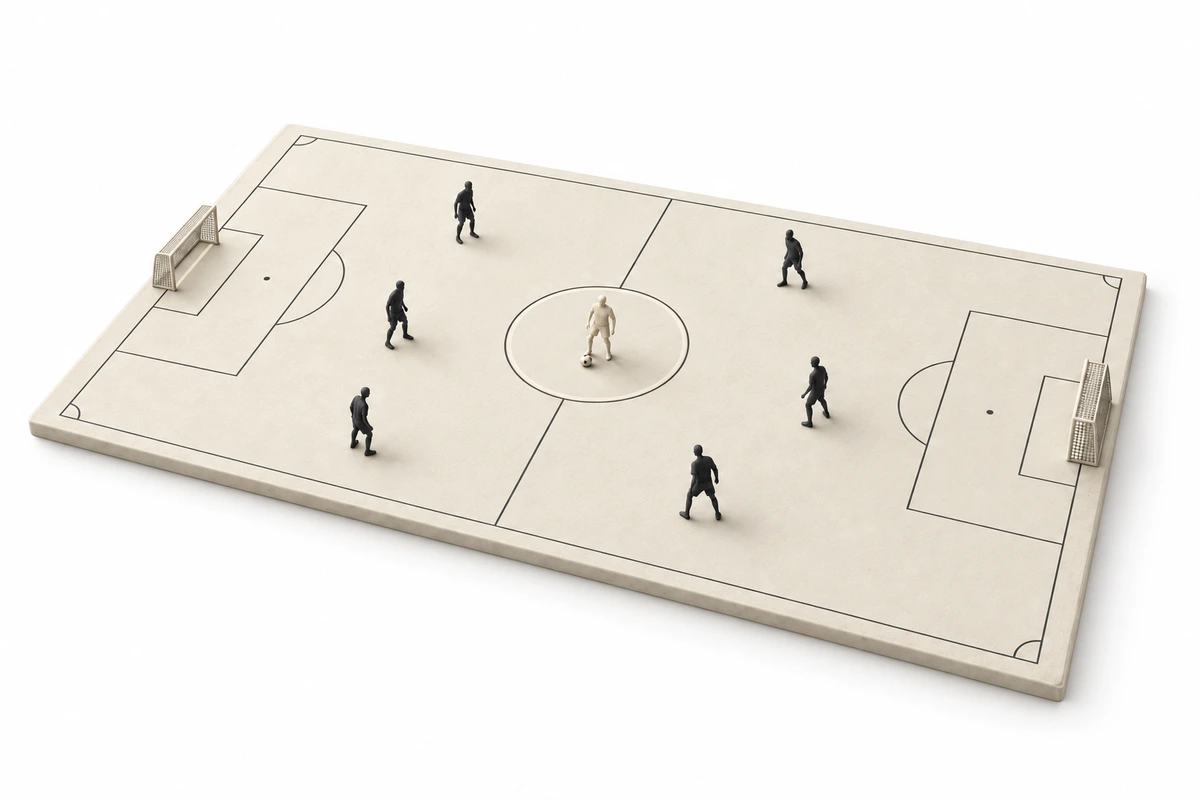 Conceptual illustration: one player receives individual attention while remaining on the same pitch as the team.